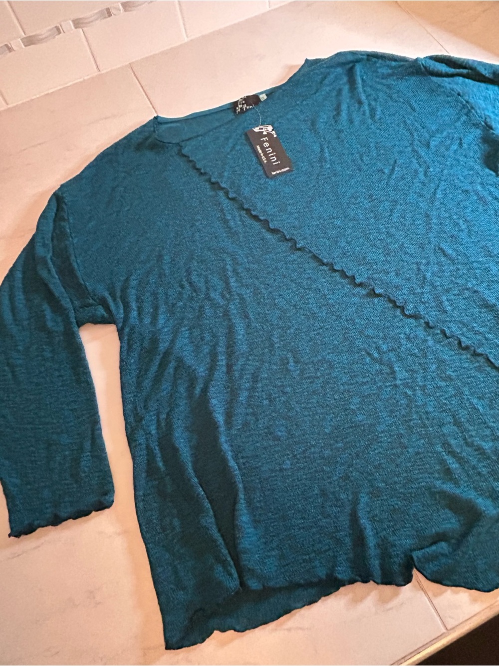 Fenini teal Lightweight Women's long sleeve sweater.  New!